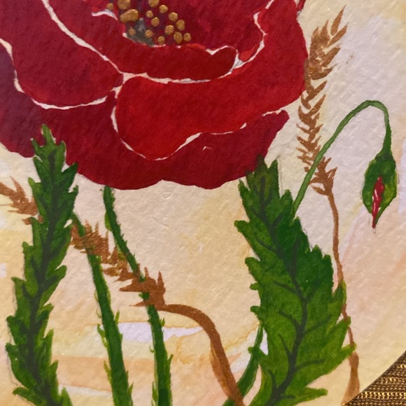 Unframed Original Art Watercolour Poppy & Buds on Circular Paper Alberta Art - Picture 4 of 4